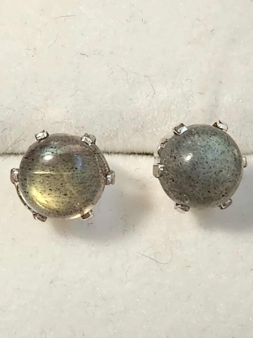 Natural Malagasy Labradorite 9mm Round Stud Earrings 925 Sterling Silver